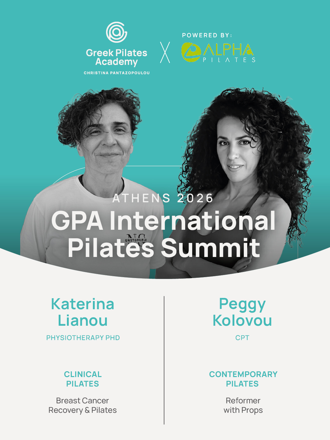 Lianou Katerina Workshop : “Breast Cancer Recovery & Pilates: Ασφαλής Επανένταξη μέσω Κίνησης” Η αποκατάσταση μετά από καρκίνο του μαστού απαιτεί ασφαλείς και εξατομικευμένες προσεγγίσεις άσκησης που υποστηρίζουν τη λειτουργικότητα και την ποιότητα ζωής. Το Pilates, μέσω της ελεγχόμενης κίνησης, της αναπνοής και της σταθεροποίησης του σώματος, μπορεί να συμβάλει ουσιαστικά στη βελτίωση της κινητικότητας, της στάσης, της δύναμης και της σωματικής αυτοπεποίθησης των γυναικών μετά τη θεραπεία. Η παρούσα εισήγηση αναδεικνύει τον ρόλο του Pilates ως ασφαλούς μέσου κινητικής επανένταξης, παρουσιάζοντας βασικές αρχές εφαρμογής, προφυλάξεις και πρακτικές κατευθύνσεις για την υποστήριξη της ολιστικής αποκατάστασης μετά από καρκίνο του μαστού. Peggy Kolovou Workshop Spice it up! Reformer with Props Το workshop “Spice it up! Reformer with Props” εξερευνά δημιουργικούς τρόπους ενσωμάτωσης props στο μάθημα Reformer, με στόχο την ανανέωση της κινητικής εμπειρίας και την ενίσχυση της λειτουργικότητας, της σταθερότητας και της νευρομυϊκής ενεργοποίησης. Μέσα από δυναμικές και ευφάνταστες εφαρμογές, οι συμμετέχοντες θα ανακαλύψουν πώς μικρός εξοπλισμός όπως μπάλες, rings, bands και weights μπορεί να προσφέρει νέες προκλήσεις, ποικιλία και μεγαλύτερη κινητική επίγνωση στο Pilates Reformer. Το workshop απευθύνεται σε instructors που επιθυμούν να εμπλουτίσουν τη διδασκαλία τους με ασφαλείς, αποτελεσματικές και εμπνευσμένες προσεγγίσεις κίνησης. ⸻ Βιογραφικό Η Peggy Kolovou είναι μια ιδιαίτερα έμπειρη Master Pilates Trainer, γνωστή για την ακρίβεια, τη διαίσθηση και το αυθεντικό της πάθος να βοηθά τους ανθρώπους να κινούνται καλύτερα και να αισθάνονται πιο δυνατοί στο σώμα τους. Με περισσότερα από δέκα χρόνια εμπειρίας στην εκπαίδευση ασκούμενων και μελλοντικών instructors, έχει δημιουργήσει τη φήμη μιας εξαιρετικής εκπαιδεύτριας που κατανοεί πραγματικά τη μοναδικότητα κάθε σώματος με το οποίο εργάζεται. Η πορεία της στο Pilates διαμορφώθηκε μέσα από την εκπαίδευσή της στο Alan Herdman Pilates, μια βάση που της ενστάλαξε τις θεμελιώδεις αρχές της καθαρότητας, του ελέγχου και της ευφυούς κίνησης — στοιχεία που χαρακτηρίζουν τη διδασκαλία της μέχρι σήμερα. Αυτό που την ξεχωρίζει είναι η ικανότητά της να αξιολογεί γρήγορα το σώμα, αναγνωρίζοντας άμεσα ανισορροπίες αλλά και τις δυνατότητές του, γνωρίζοντας ακριβώς πώς να δουλέψει αποτελεσματικά πάνω σε αυτές. Πιστεύει βαθιά ότι η σωστή κίνηση ξεκινά από ισχυρές βάσεις. Για την Peggy, το matwork αποτελεί τον πυρήνα των πάντων, καθώς είναι απαραίτητο για την ανάπτυξη της κινητικής επίγνωσης, του ελέγχου και της ουσιαστικής δύναμης. Τα μαθήματά της είναι στοχευμένα, ευφυώς σχεδιασμένα και ιδιαίτερα αποτελεσματικά, με στόχο τη μέγιστη αξιοποίηση των κινητικών δυνατοτήτων κάθε ασκούμενου. Πριν αφοσιωθεί πλήρως στο Pilates, η πρώτη της αγάπη ήταν το interior design. Αυτό το δημιουργικό υπόβαθρο συνεχίζει να επηρεάζει τη δουλειά της, μέσα από τη refined αισθητική της στην ευθυγράμμιση, τη δομή και τη λεπτομέρεια. Κατά τη διάρκεια της πορείας της έχει εκπαιδεύσει και καθοδηγήσει instructors όχι μόνο στην Αθήνα, αλλά και σε όλη την Ελλάδα, την Κύπρο, τη Ρουμανία, τη Σλοβενία και την Ταϊβάν, συνδυάζοντας υψηλά standards με αυθεντικότητα και αφήνοντας ουσιαστικό αποτύπωμα τόσο στο σώμα όσο και στην αυτοπεποίθηση των ανθρώπων με τους οποίους συνεργάζεται.