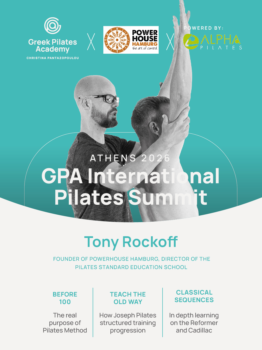 Tony Rockoff – Workshops 1. BEFORE 100 – Ο Πραγματικός Σκοπός της Μεθόδου Τι είναι πραγματικά το Pilates; Σε μια εποχή όπου ο όρος Pilates χρησιμοποιείται παντού, χωρίς όμως να προστατεύεται ή να ορίζεται με σαφήνεια, προκύπτει ένα ουσιαστικό ερώτημα: Αυτό που εξασκούμε σήμερα είναι πράγματι αυτό που υποσχόταν αρχικά η μέθοδος; Αυτό το workshop σας προσκαλεί να κάνετε ένα βήμα πίσω — πριν από το “Hundred” — πίσω στις ρίζες της μεθόδου που ο Joseph Pilates ονόμαζε αρχικά Contrology. Πολλοί από εμάς έχουμε ολοκληρώσει εκπαιδεύσεις, διαθέτουμε εμπειρία, γνώσεις και μια ξεκάθαρη εικόνα για το τι είναι το Pilates. Αλλά αυτή η εικόνα ανταποκρίνεται πραγματικά στην αρχική πρόθεση του Joseph Pilates; Ή μήπως, με τον χρόνο, έχουμε απομακρυνθεί από τη μέθοδο ενώ συνεχίζουμε να χρησιμοποιούμε το όνομά της; Το workshop αυτό δημιουργεί χώρο για ερωτήματα — και τα ενθαρρύνει. Μαζί θα εξερευνήσουμε θέματα όπως: ● Ποια ήταν η πρόθεση του Joseph Pilates πίσω από τις ασκήσεις; ● Γιατί οι ασκήσεις έχουν αυτή τη συγκεκριμένη σειρά; ● Γιατί τα apparatus έχουν αυτή τη μορφή; ● Ποιο apparatus δημιουργήθηκε πρώτο — και γιατί; ● Γιατί ο Joseph Pilates κατασκεύασε εξοπλισμό εξαρχής; ● Γιατί υπάρχουν τόσες διαφορετικές συσκευές; ● Πώς κατασκευάζονταν;Και τι από όλα αυτά εξακολουθεί να υπάρχει στη σύγχρονη πρακτική του Pilates; Αυτό δεν είναι ένα workshop που δίνει απόλυτες απαντήσεις. Είναι μια πρόσκληση για έρευνα, αμφισβήτηση και επανασύνδεση με την ουσία της μεθόδου. Για δασκάλους και ασκούμενους που δεν θέλουν απλώς να κάνουν Pilates — αλλά να το κατανοήσουν πραγματικά. ⸻ 2. Σε Βάθος Εκμάθηση των Classical Sequences στο Reformer και στο Cadillac Αυτό το workshop εστιάζει στην πρακτική διδασκαλία των classical sequences στο Reformer και στο Cadillac. Η έμφαση δίνεται στο πώς διδάσκουμε — όχι στην προσθήκη νέου υλικού. Βασικά ερωτήματα που θα εξετάσουμε: ● Πώς «διαβάζω» μια classical sequence; ● Τι παρατηρώ κατά τη διδασκαλία; ● Πώς αναγνωρίζω τις προτεραιότητες μέσα στην κίνηση; ● Πώς κάνω spot με ακρίβεια και υποστήριξη; ● Πότε χρησιμοποιώ hands-on corrections — και πότε όχι; ● Πώς δίνω σαφή και ουσιαστικά cues; ● Πώς καθοδηγώ transitions χωρίς να διακόπτω τη ροή; Θα δουλέψουμε πάνω στην ικανότητα να δομούμε, να παρατηρούμε και να καθοδηγούμε sequences — όχι απλώς να τα εκτελούμε. Αυτό το workshop αφορά τη σαφήνεια, την παρουσία και τη σωστή λήψη αποφάσεων στη διδασκαλία. Για δασκάλους που θέλουν να διδάσκουν classical sequences με αυτοπεποίθηση και ακρίβεια. ⸻ 3. Teach the Old Way – Ανακαλύπτοντας Ξανά τη Διδακτική Μέθοδο του Joseph Pilates Αυτό το workshop εξερευνά το πώς διδασκόταν αρχικά το Pilates — και τι έχει σταδιακά χαθεί στην πορεία. Ο Joseph Pilates δίδασκε ομαδικά μαθήματα. Όμως οι μαθητές του δεν λάμβαναν συνεχώς οδηγίες. Δούλευαν αυτόνομα, ακολουθώντας τη δική τους προσωπική πορεία εκπαίδευσης, μαθαίνοντας να αναλαμβάνουν ευθύνη για το σώμα και την πρακτική τους. Οι ασκήσεις χτίζονταν προοδευτικά. Αν μια κίνηση δεν λειτουργούσε σε ένα apparatus, διδασκόταν σε κάποιο άλλο. Αν ήταν πολύ δύσκολη, απλοποιούνταν. Αν ήταν πολύ εύκολη, η ίδια κινητική αρχή εξελισσόταν αλλού. Τα apparatus δεν ήταν «ποικιλία». Ήταν το ίδιο το διδακτικό σύστημα. Σήμερα, τα περισσότερα μαθήματα Pilates βασίζονται σε συνεχή εξωτερικά cues και διορθώσεις. Αυτό το workshop σας προσκαλεί να επιστρέψετε σε μια διαφορετική προσέγγιση: να καθοδηγείτε τους μαθητές προς την αυτονομία, την αυτοπαρακίνηση και την ουσιαστική κατανόηση της πρακτικής τους. Σε αυτό το workshop θα εξερευνήσετε: ● πώς ο Joseph Pilates δομούσε την πρόοδο της εκπαίδευσης ● πώς χρησιμοποιούνταν τα apparatus για modification και progression ● πώς τα ομαδικά μαθήματα παρέμεναν εξατομικευμένα ● πώς οι δάσκαλοι παρατηρούσαν και καθοδηγούσαν χωρίς υπερβολικές οδηγίες ● πώς η ανεξαρτησία αποτελούσε μέρος της μεθόδου ● και πώς αυτή η προσέγγιση μπορεί να επανενταχθεί στη σύγχρονη διδασκαλία Αυτό το workshop απευθύνεται σε instructors που θέλουν να διδάσκουν λιγότερο — και να πετυχαίνουν περισσότερα. Να επανασυνδέσουν σώμα, νου και ψυχή μέσα από την ευθύνη, τη σαφήνεια και την ουσιαστική προπόνηση. Διδάξτε το με τον παλιό τρόπο. Όχι από νοσταλγία — αλλά γιατί εξακολουθεί να λειτουργεί ως σύστημα. ⸻ Βιογραφικό Tony Rockoff είναι διεθνώς αναγνωρισμένος ειδικός στο Classical Pilates, την εκπαίδευση κίνησης και την παρακίνηση. Είναι συγγραφέας του βιβλίου “Classical Pilates according to Joseph Pilates” και είναι βαθιά αφοσιωμένος στη διατήρηση και μετάδοση του αυθεντικού συστήματος κίνησης του Joseph Pilates. Η φιλοσοφία του είναι ξεκάθαρη: Το Pilates δεν σχεδιάστηκε ποτέ ως μια «ήπια» μέθοδος. Είναι μια ειλικρινής και απαιτητική προπόνηση — τόσο για άνδρες όσο και για γυναίκες. Ο Tony Rockoff ξεκίνησε από νεαρή ηλικία να αναζητά την «τέλεια» μέθοδο εκπαίδευσης. Για εκείνον, η τελειότητα σήμαινε πάντα φυσική κίνηση, λειτουργική λογική και έξυπνη δομή. Ολοκλήρωσε επαγγελματικές σπουδές ως sports and fitness manager και αργότερα ως πιστοποιημένος fitness teacher. Ωστόσο, μόλις το 2000, όταν γνώρισε τη δεκαετιών μέθοδο του Joseph Pilates, βρήκε την πραγματική επαγγελματική του κατεύθυνση. Το 2010 ολοκλήρωσε την εκπαίδευσή του ως Teacher Trainer στη Νέα Υόρκη υπό τον Bob Liekens, έναν από τους ελάχιστους άμεσους μαθητές της Romana Kryzanowska, στενής συνεργάτιδας και προστατευόμενης του Joseph Pilates. Αυτή η εμπειρία διαμόρφωσε βαθιά την κατανόησή του για το Classical Pilates, τη συστηματική του εξέλιξη και την έμφαση στην ακρίβεια και την προσωπική ευθύνη. Από τότε, ο Tony Rockoff εκπαιδεύει Pilates teachers διεθνώς και εργάζεται ως Teacher Trainer για τον γνωστό οργανισμό Pilates The Pilates Standard. Μαζί με τη σύζυγό του ίδρυσε το γνωστό studio POWERHOUSE Hamburg. Από το 2015, οι Rockoffs διευθύνουν τη διεθνή σχολή εκπαίδευσης Classical Pilates THE PILATES STANDARD. Ο Tony Rockoff εκπροσωπεί μια ξεκάθαρη και αδιαπραγμάτευτη προσέγγιση στο Pilates: δομημένη, απαιτητική, λογική — και βαθιά ριζωμένη στην αυθεντική φιλοσοφία της Contrology.